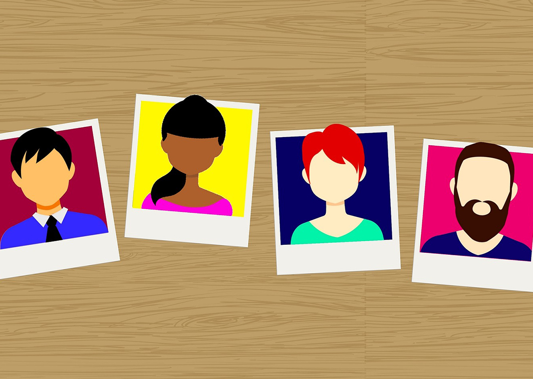 illustration of diverse people with photograph backgrounds - image by Coffee Bean from Pixabay