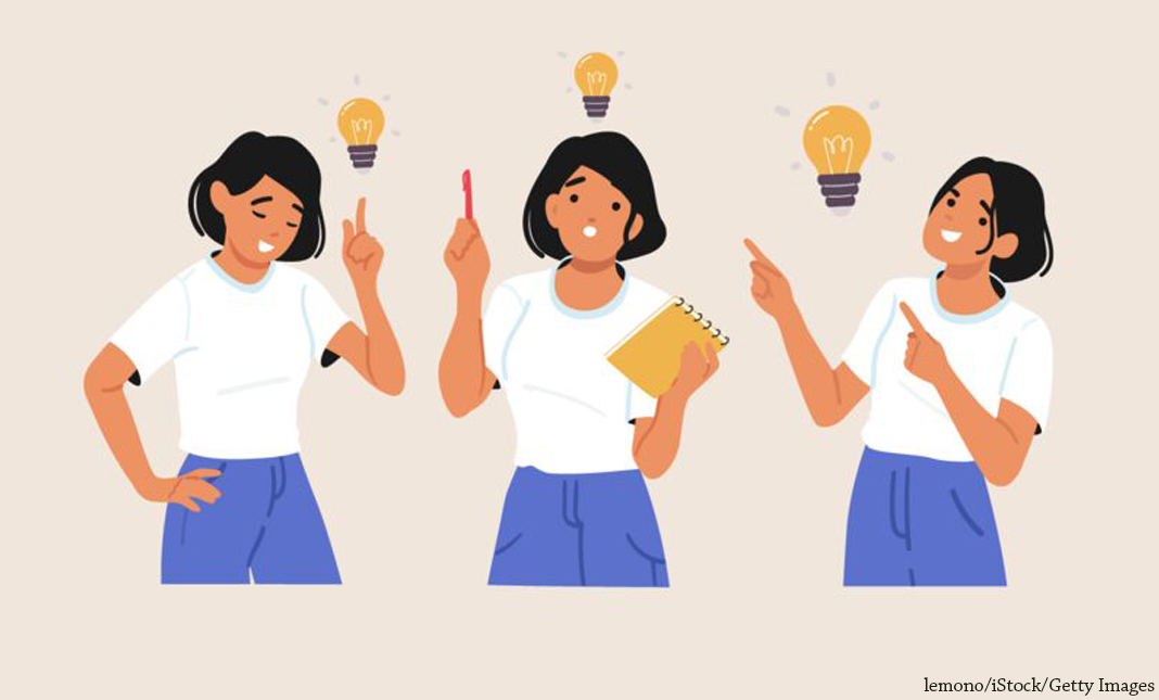 illustration of woman in three poses with lightbulb over her head in each - lemono/iStock/Getty Images